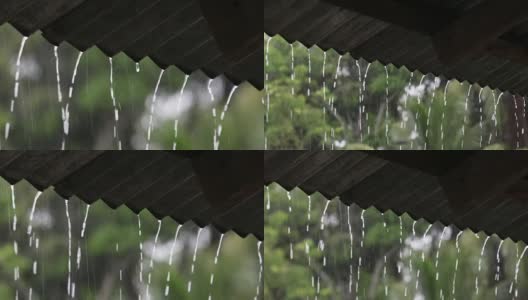 把落在屋顶上的大雨缩小高清在线视频素材下载