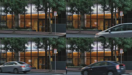 大城市银行入口处的天建站镜头高清在线视频素材下载