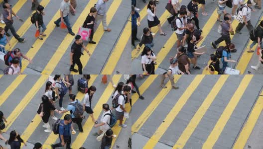 香港繁忙人行横道的慢镜头高清在线视频素材下载