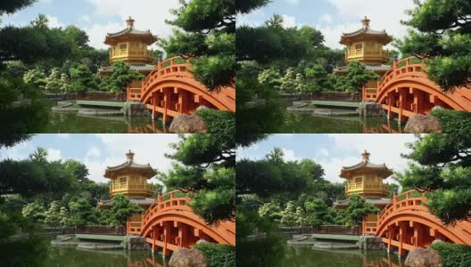 香港南莲花园的桥和亭子高清在线视频素材下载