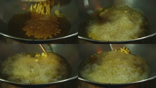 用平底锅煎泰国红薯球高清在线视频素材下载