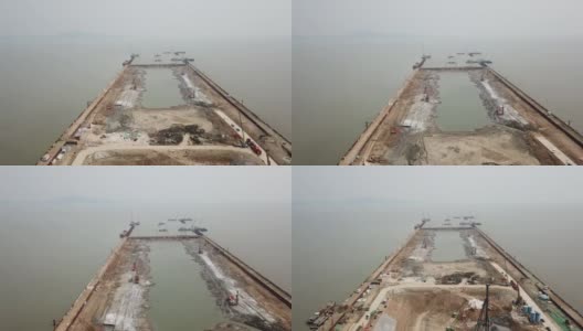 中国江苏省无锡市正在建设的湖底隧道航拍照片高清在线视频素材下载