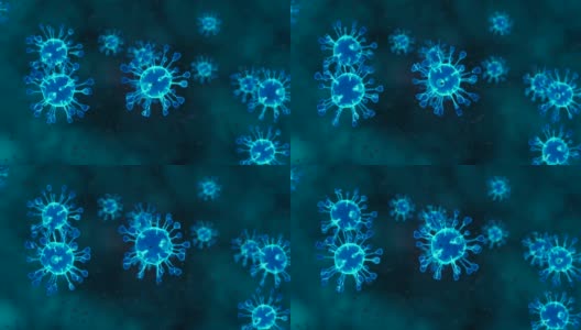 冠状病毒细胞。引起呼吸道感染的病毒动画组。3D渲染循环4k高清在线视频素材下载
