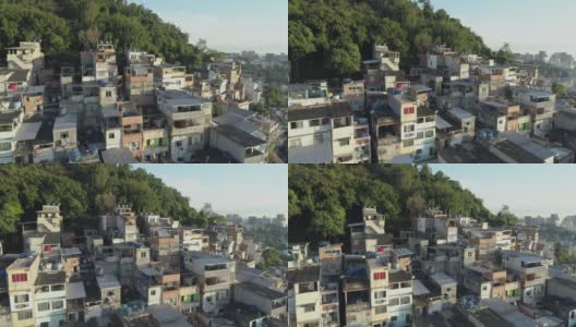 空中飞过巴西里约热内卢山顶上的贫民窟高清在线视频素材下载