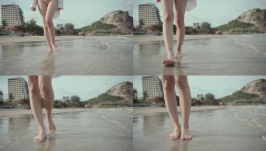梦幻般的漫步在沙滩上，留下脚印高清在线视频素材下载