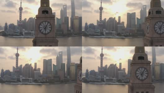 上海外滩和黄浦江的航拍高清在线视频素材下载