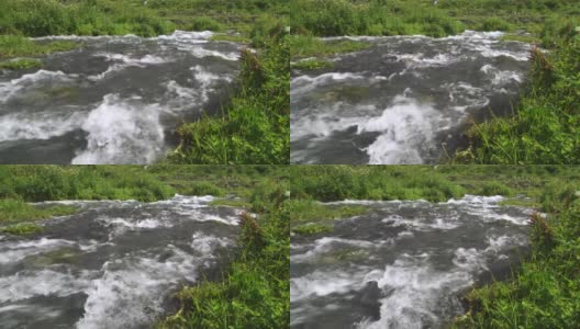 野山河流关闭丰富的清澈的溪流高清在线视频素材下载