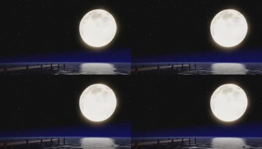 满月的夜晚，晴朗的天空布满了星星高清在线视频素材下载
