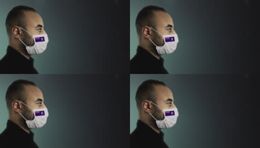 福克兰群岛旗帜徽章男性面具保护攻击病毒高清在线视频素材下载
