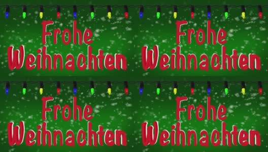 Frohe Weihnachten德国问候与圣诞灯和雪的背景高清在线视频素材下载