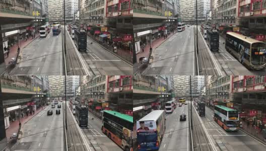 中国香港，2018年1月31日:鸟瞰图，繁忙的交通和行人，中国香港市中心高清在线视频素材下载