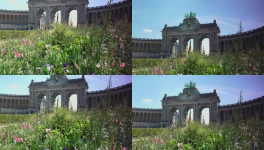 布鲁塞尔五quantenaire公园的凯旋门纪念碑。高清在线视频素材下载
