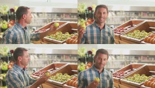 男子在超市挑选水果高清在线视频素材下载