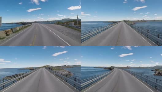 在挪威的一条路上驾驶汽车大西洋路或大西洋路(Atlanterhavsveien)被授予(挪威世纪建设)的称号。高清在线视频素材下载