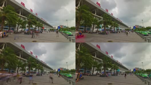 天珠海火车站广场拥挤的全景，4k时间跨度的中国高清在线视频素材下载