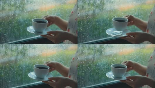 下雨天喝咖啡高清在线视频素材下载