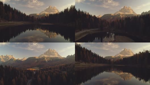 布莱斯湖和山。意大利阿尔卑斯山、白云石、意大利、欧洲的绚丽秋景。大自然的美丽高清在线视频素材下载