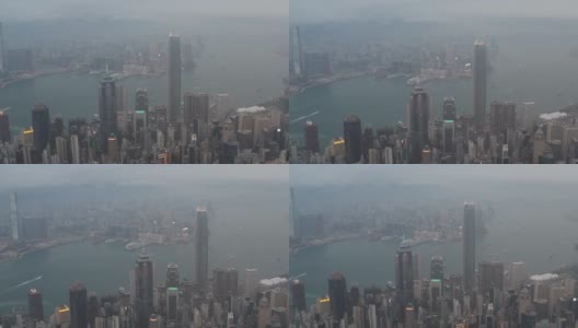 航拍维多利亚港在香港市中心的日落与交通，4k视频高清在线视频素材下载