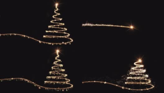 金色圣诞树动画与雪高清在线视频素材下载