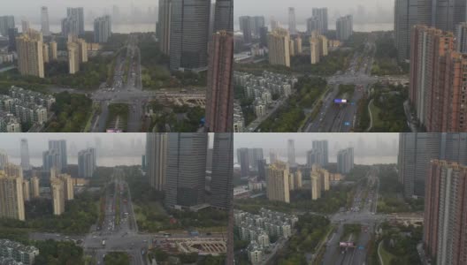 夜间飞行飞越杭州市中心交通街道，江边航拍4k中国全景图高清在线视频素材下载