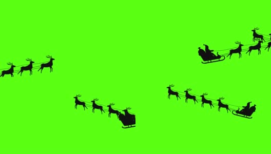驯鹿拉着圣诞老人的剪影，绿色屏幕动画高清在线视频素材下载