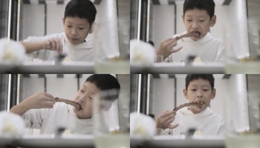 小男孩吃羊排高清在线视频素材下载
