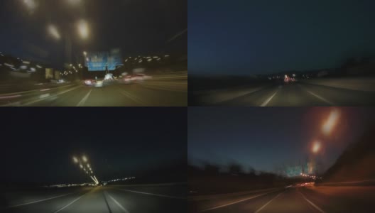 加速拍摄夜间繁忙道路上行驶的画面高清在线视频素材下载