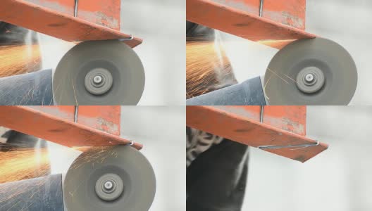 重工业工人切割钢材高清在线视频素材下载