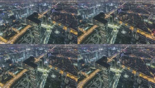 T/L WS HA PAN北京CBD地区夜间鸟瞰图/北京，中国高清在线视频素材下载