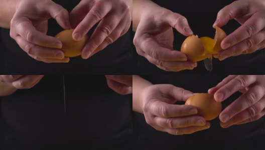 厨师拿出一个破了的生鸡蛋。高清在线视频素材下载