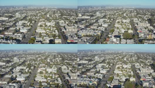 圣塔莫尼卡住宅和商业天际线加利福尼亚无人机鸟瞰图高清在线视频素材下载