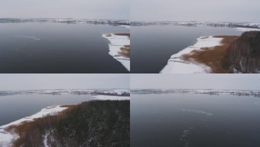 波维兹基湖面结冰。无人机拍摄波兰的冬天高清在线视频素材下载