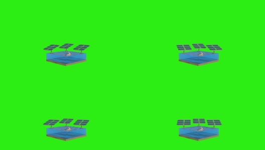 太阳能板和船在水上部分，环境概念，绿色屏幕Chromakey。高清在线视频素材下载