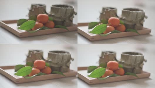 中国新年传统食品年糕与桔子高清在线视频素材下载