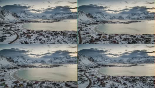 航拍罗浮敦群岛的冬季景观和美丽的海滩高清在线视频素材下载