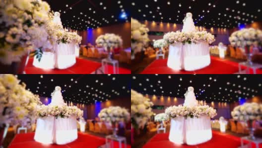 美丽的婚礼蛋糕装饰鲜花婚宴。高清在线视频素材下载