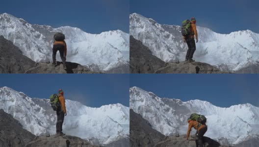 游客攀登喜马拉雅山高清在线视频素材下载