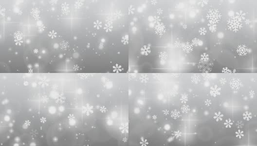 银色背景与雪花和发光粒子高清在线视频素材下载