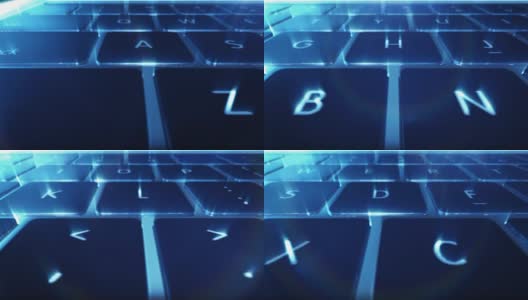 电脑键盘与蓝色背光特写高清在线视频素材下载