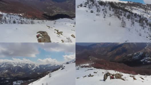 徒步登高，滑雪游览雪山，一览阿尔卑斯山，战胜逆境，取得成功高清在线视频素材下载