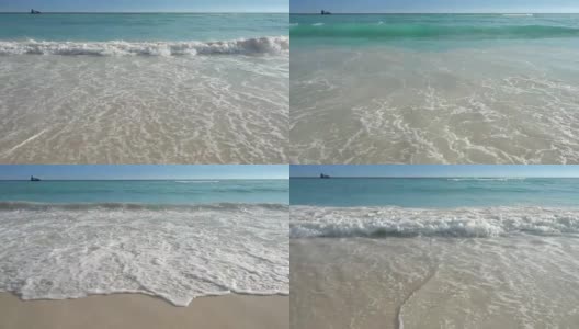 热带海滩上的白沙海浪高清在线视频素材下载