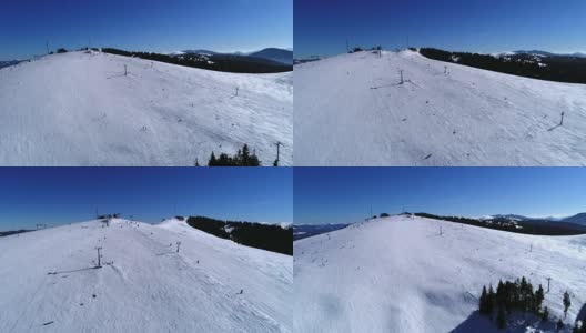 空中滑雪缆车在滑雪胜地在阳光明媚的喀尔巴阡山脉高清在线视频素材下载
