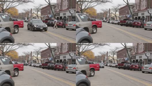 北港，纽约-主街，当地交通-人穿过街道高清在线视频素材下载