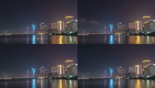 夜色照亮了著名的澳门城湾全景，4k时间跨度的中国高清在线视频素材下载