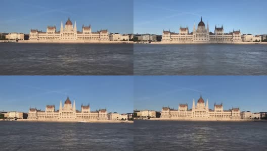 布达佩斯夏季星期六匈牙利议会大厦蓝色多瑙河与蓝色天空的时间推移高清在线视频素材下载