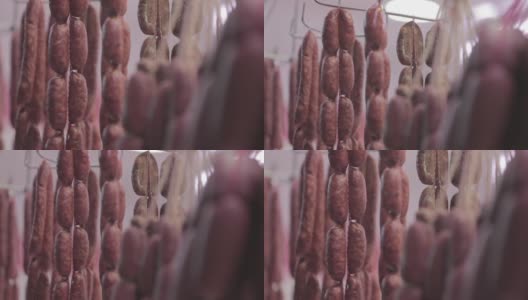 市场里挂在熟食店里的肉高清在线视频素材下载