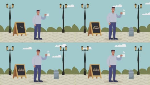 与客户在街景中的咖啡店动画高清在线视频素材下载