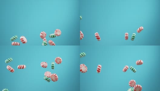薄荷糖在慢动作中飞舞。使用幻影Flex 4K相机拍摄。高清在线视频素材下载