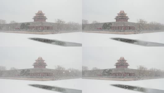 被雪封住的北京紫禁城角楼高清在线视频素材下载