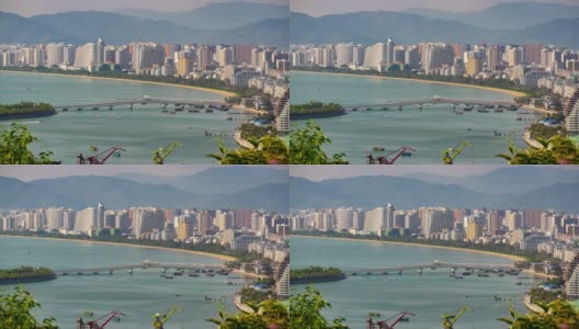 日落三亚湾著名酒店交通大桥全景4k时间推移海南岛中国高清在线视频素材下载